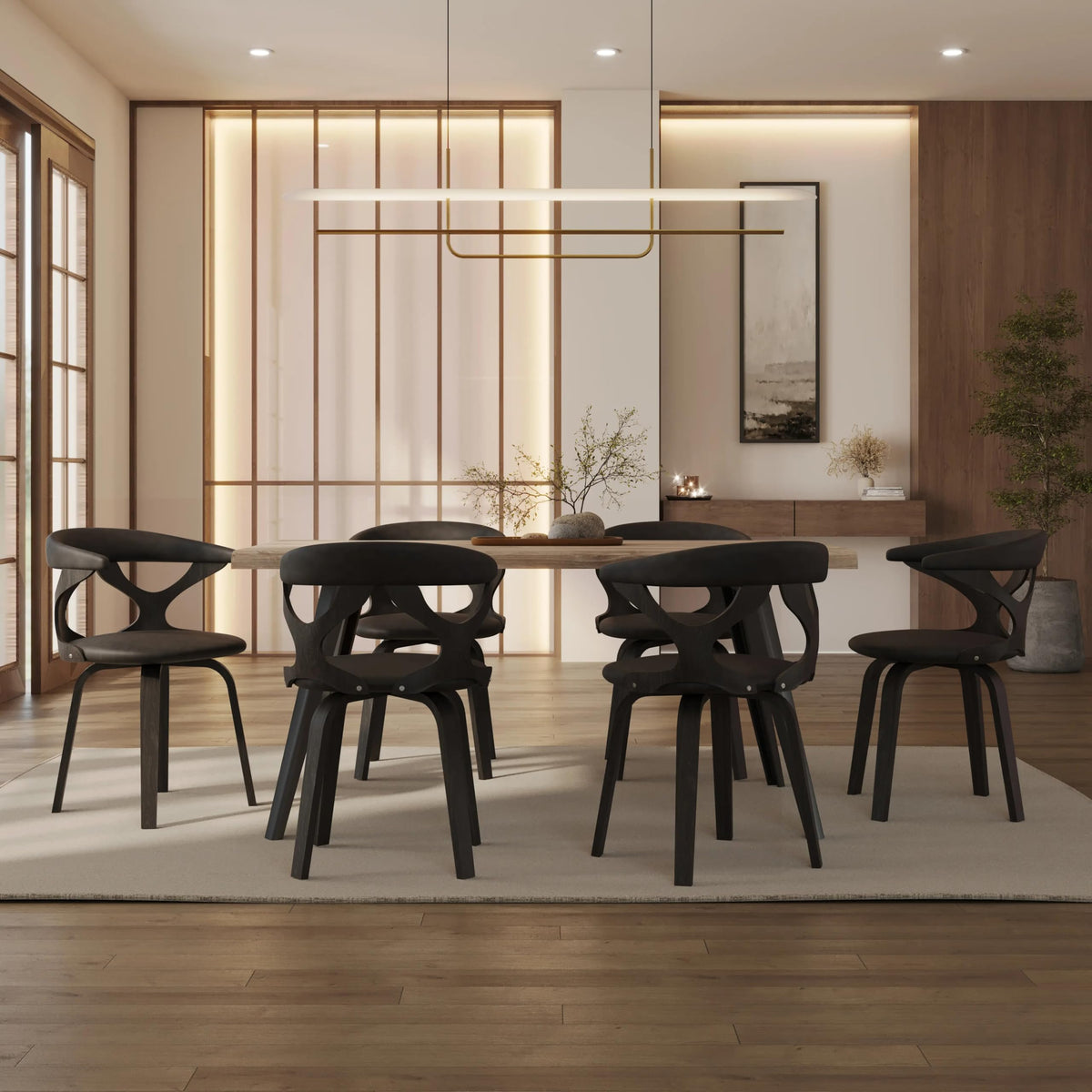 LeisureMod Klyne Leather Dining Chair with Poplar Wood Frame – Mid-Century Wooden
