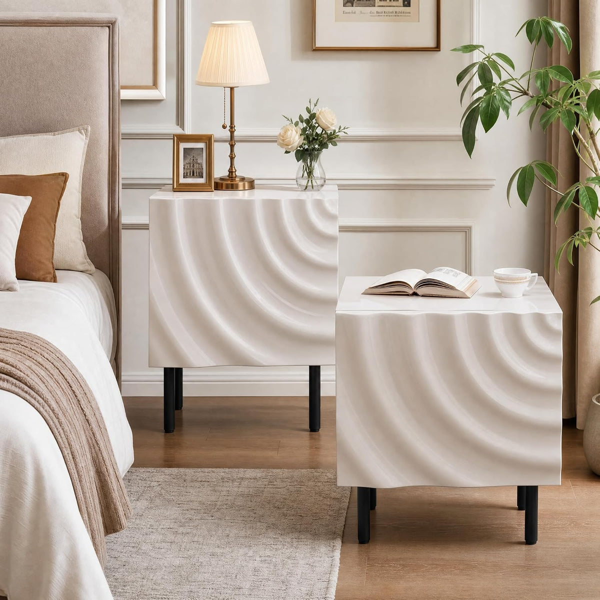 Nightstand Set of 2, White Bedside Tables with Storage