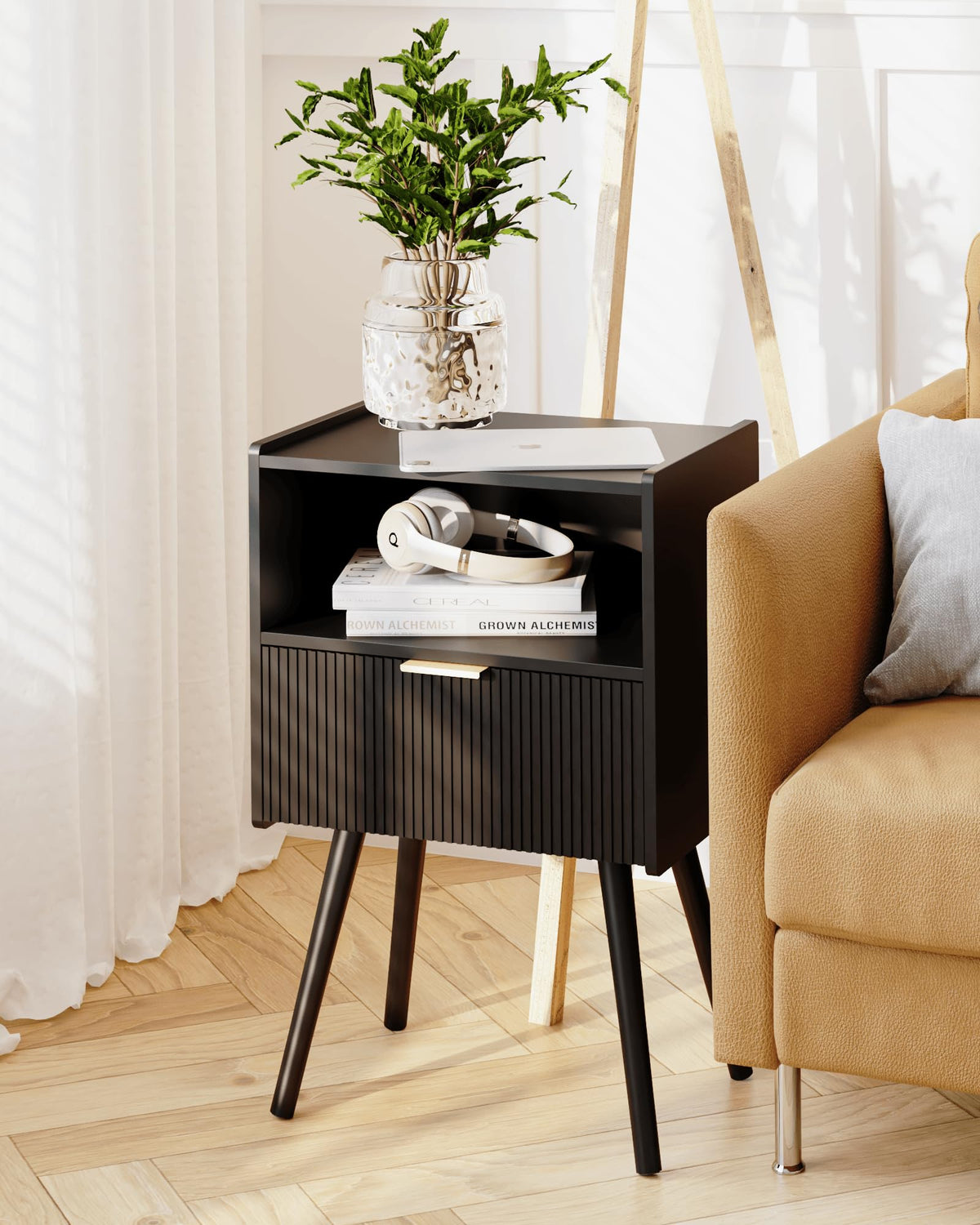 Modern Nightstand with Drawer & Open Shelf