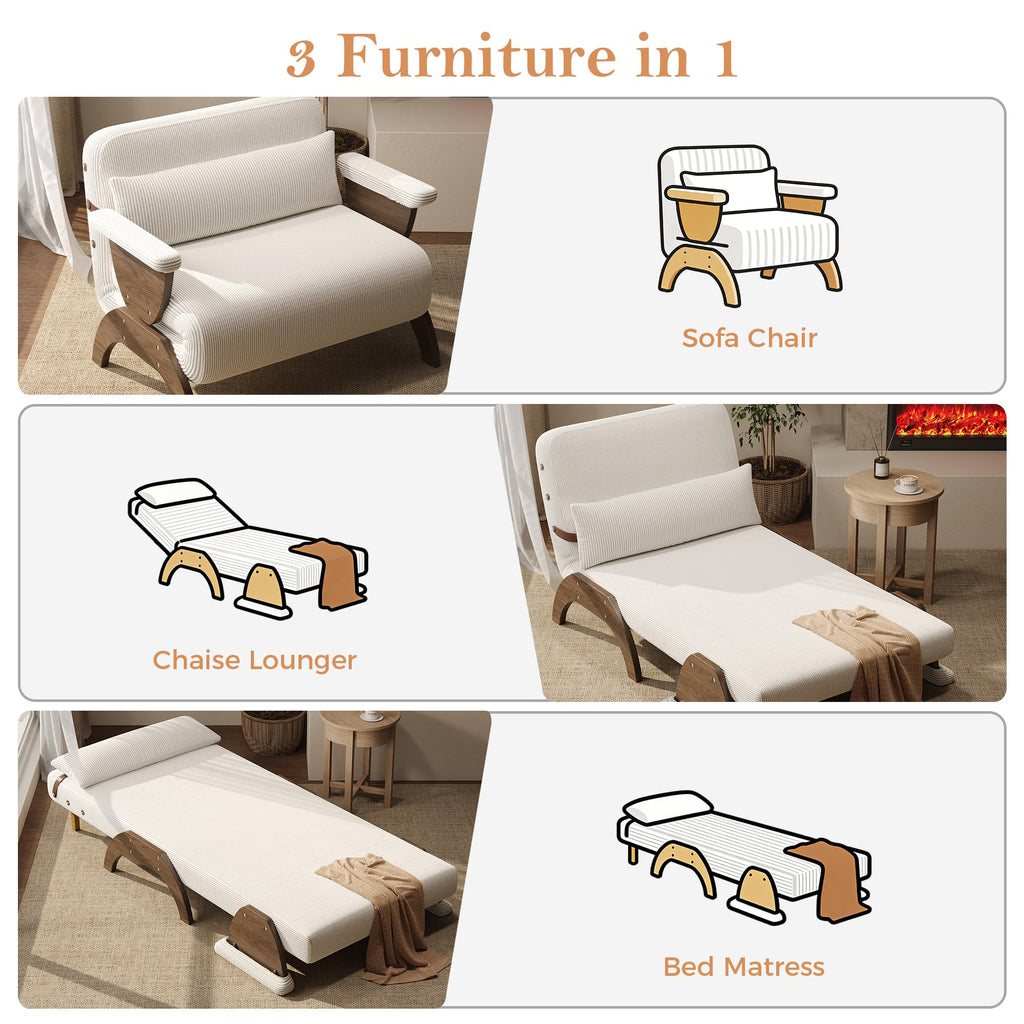 JASIWAY 47" 3-in-1 Convertible Sofa Sleeper Chair Bed for Adults, Futon