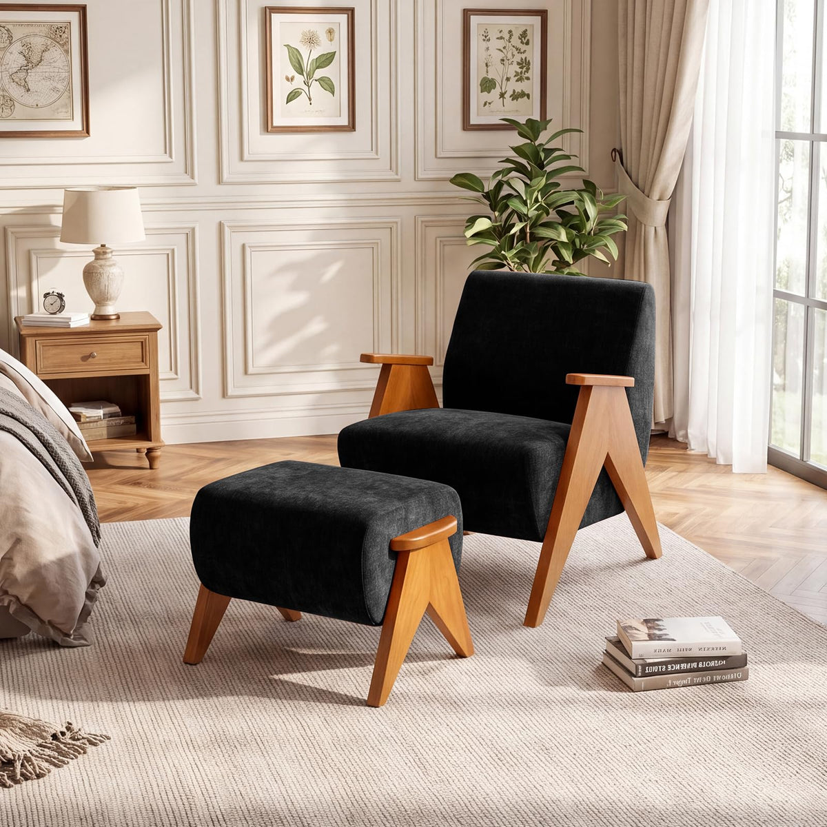 2 Pcs Home Accent Chair Mid Century Modern Accent Chair with Wood Frame