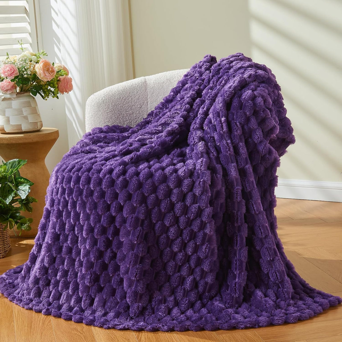 Ribbed Fleece Throw Blanket