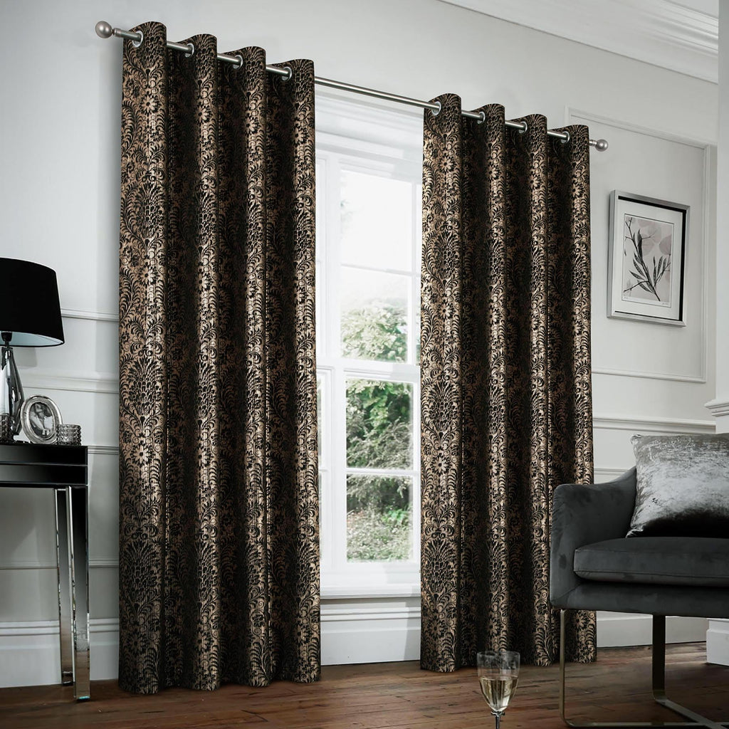 Damask Foil-Print Velvet Blackout Curtains