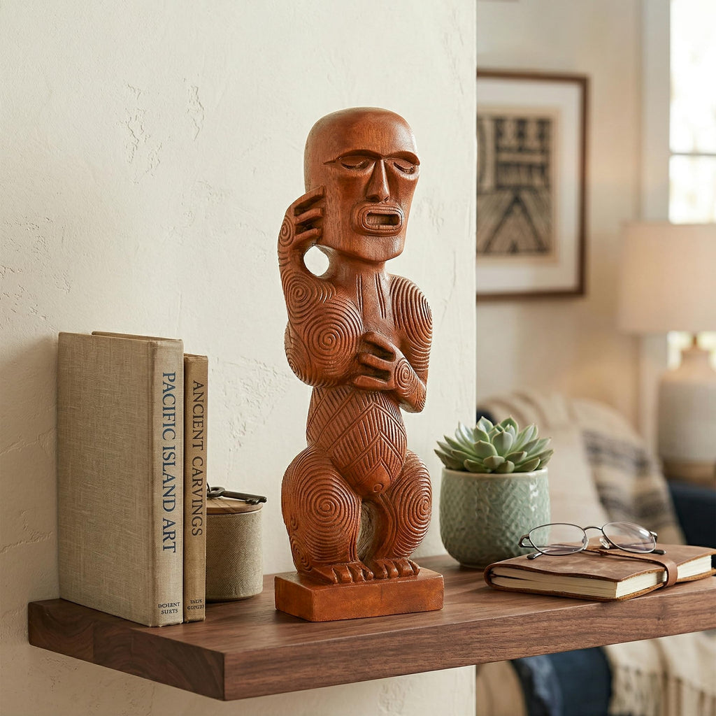 G6 Collection Handmade Wooden Primitive Tattoo Face Tribal Statue Sculpture Tiki