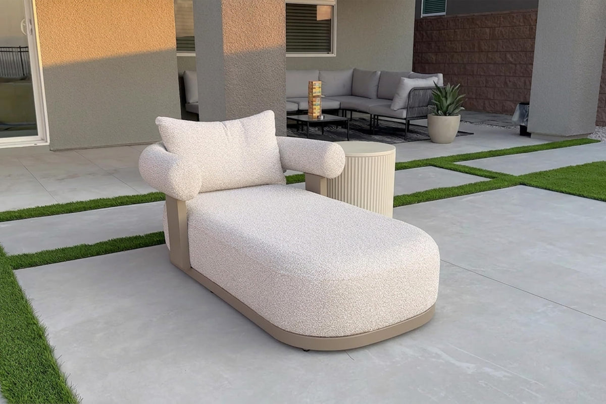 PURPLE LEAF Chaise Lounge 2 Pieces with Cushion and Pillow, Armrest, White