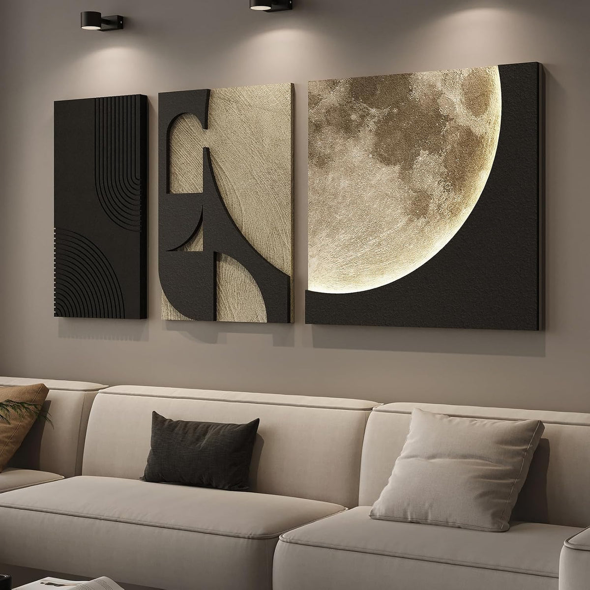 3-Piece LED Moon Wall Art Set