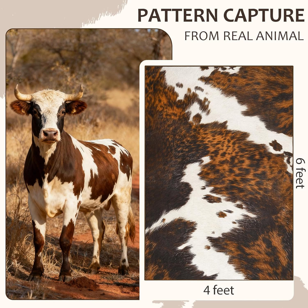 BENRON Soft Cowhide Rug 4x6, Faux Cow Hide Rug for Living Room Bedroom