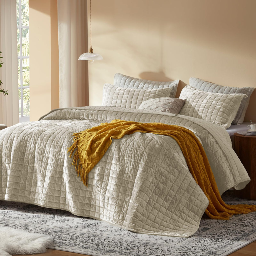LEAONME Velvet Quilt King Size-98''x106''
