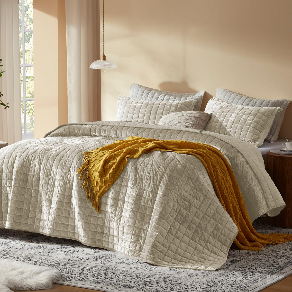 LEAONME Velvet Quilt King Size-98''x106''