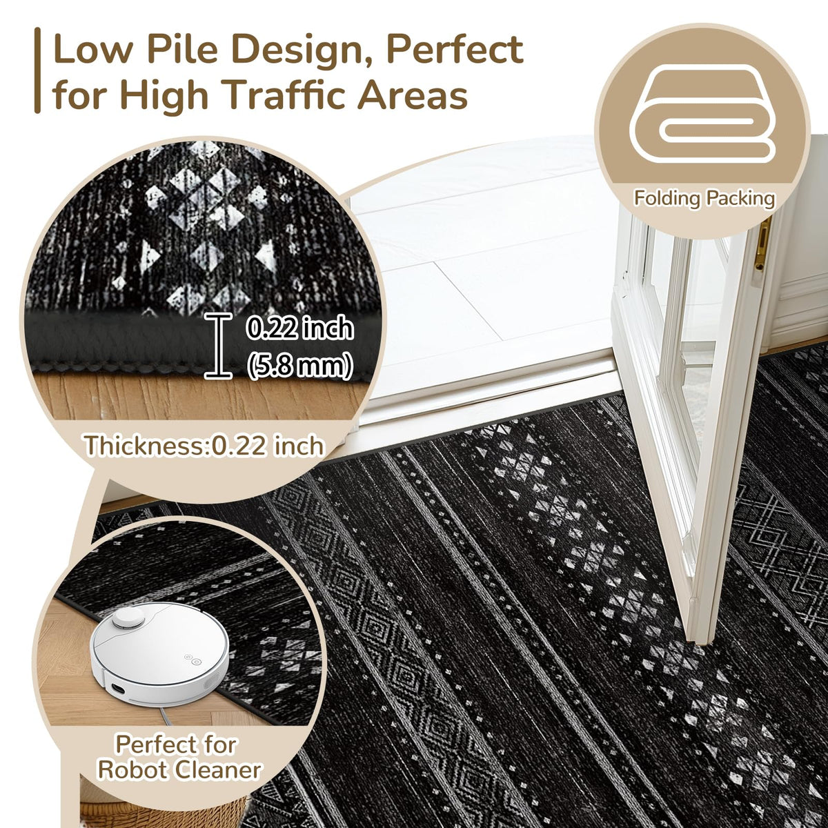 8x10 Washable Area Rugs for Living Room Boho Bedroom Rug Colorful/Black