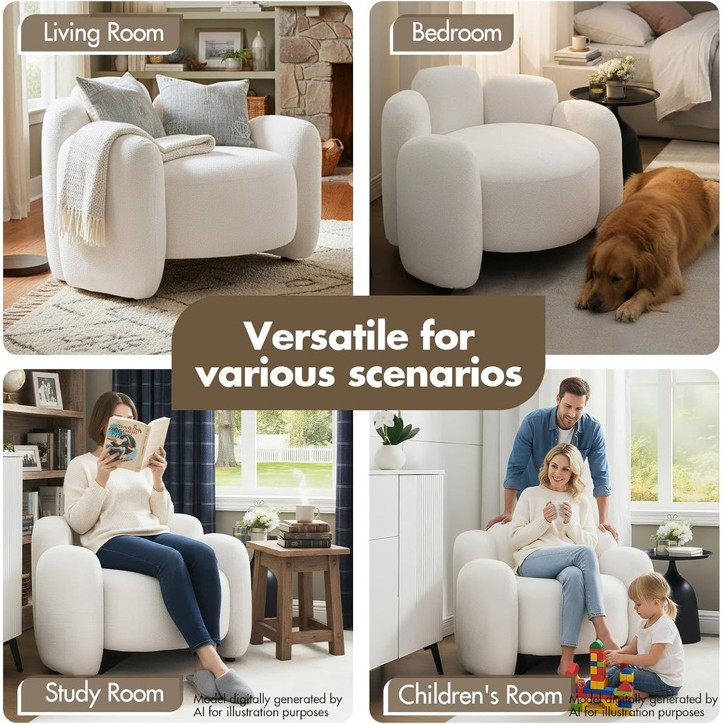 Hyfirm Sculptural Barrel Accent Chairs Set of 2, Cream White