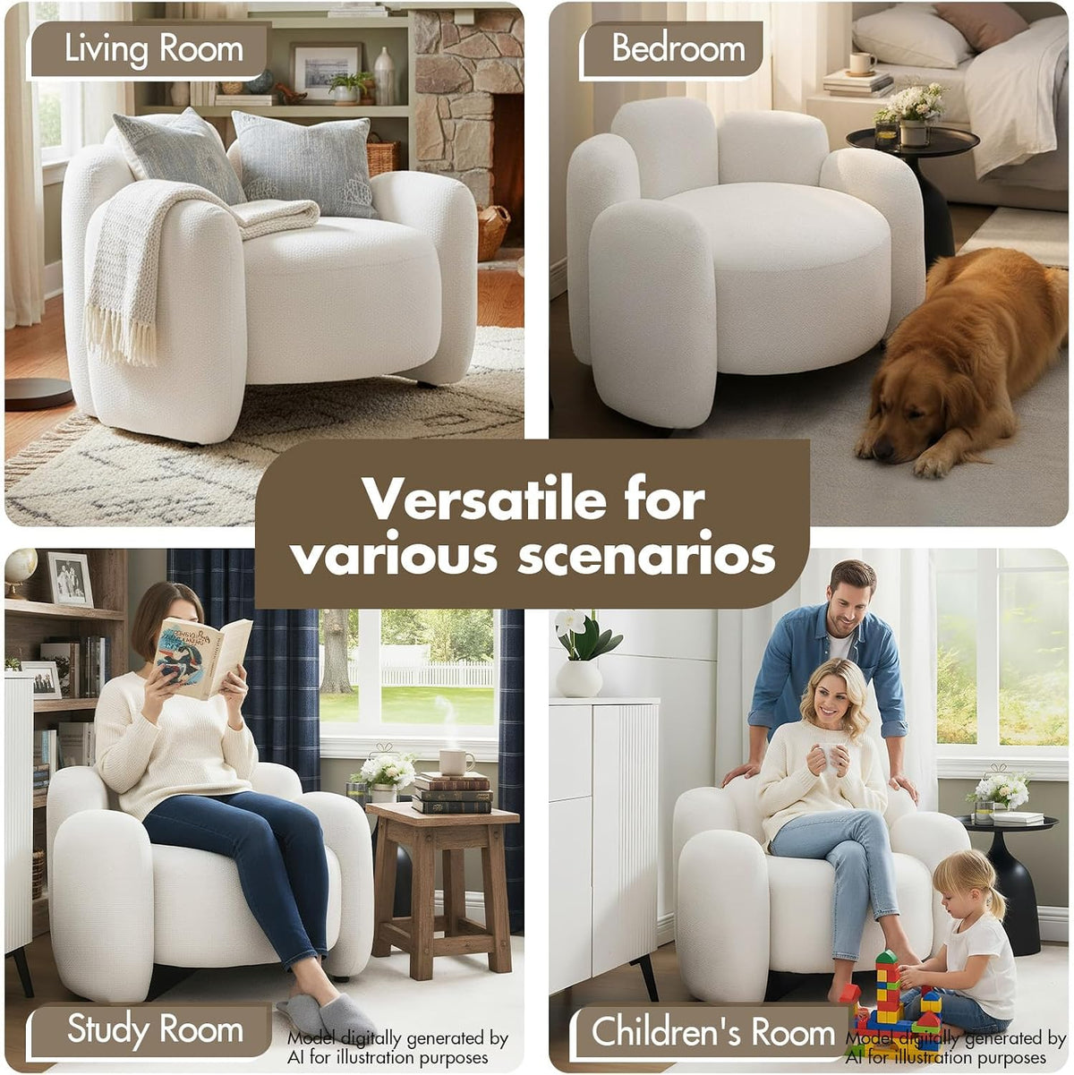 Hyfirm Sculptural Barrel Accent Chairs Set of 2, Cream White