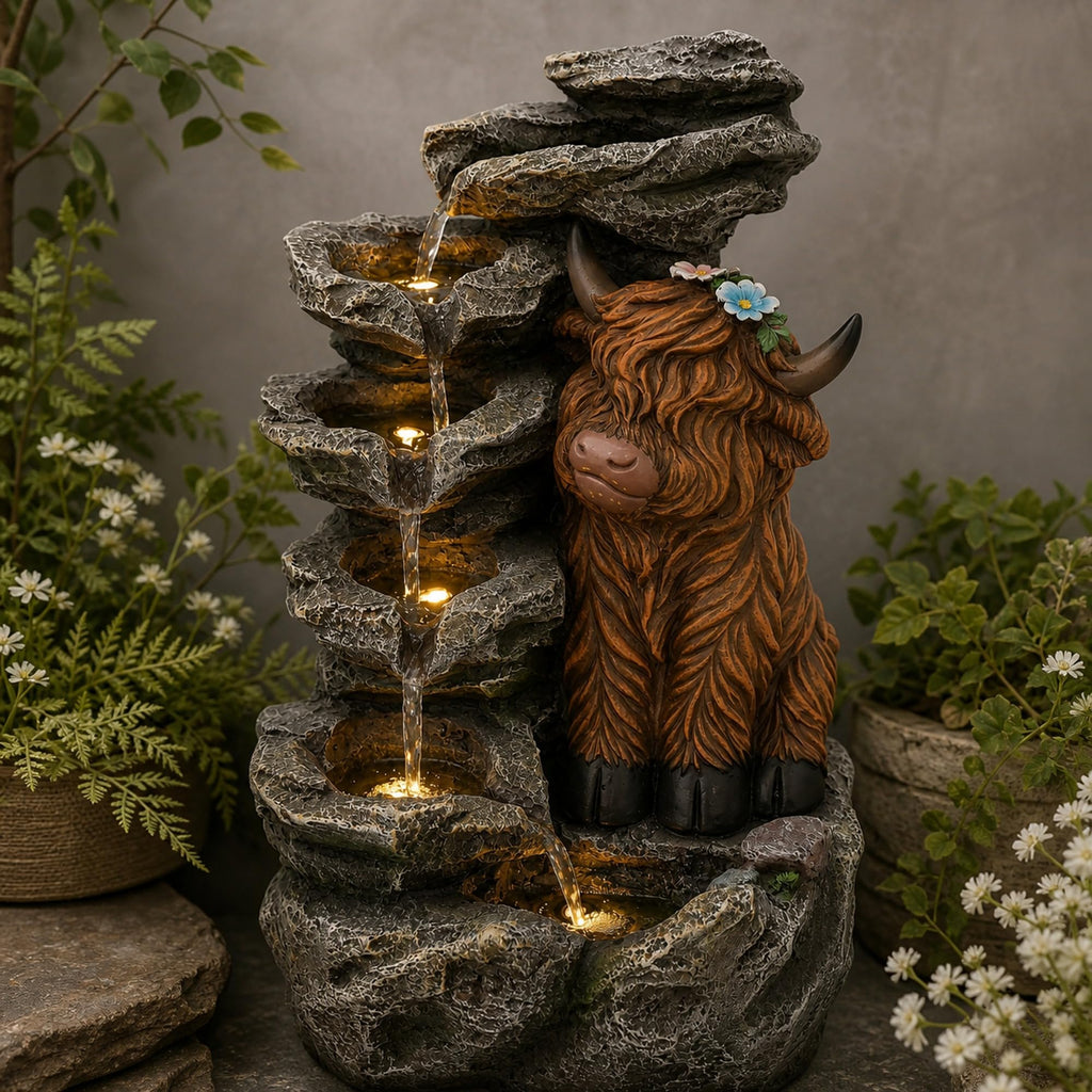 23" H Tiki Statue Outdoor Water Fountain with LED Lights