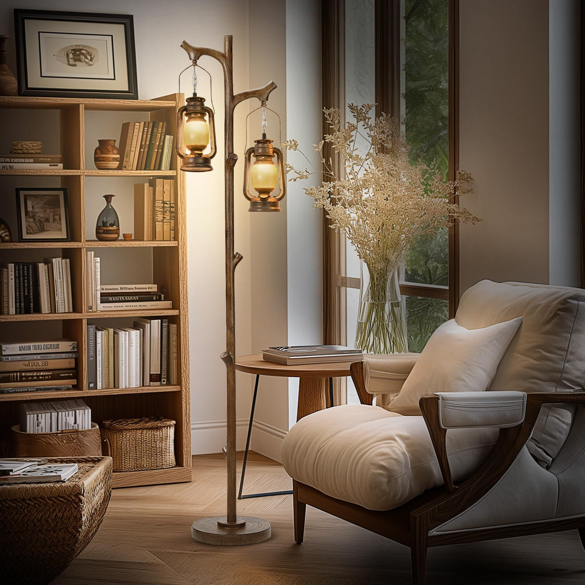 Scenekoy Vintage 68” Tall Resin Floor Lamp with Straw Rope Woven Shade