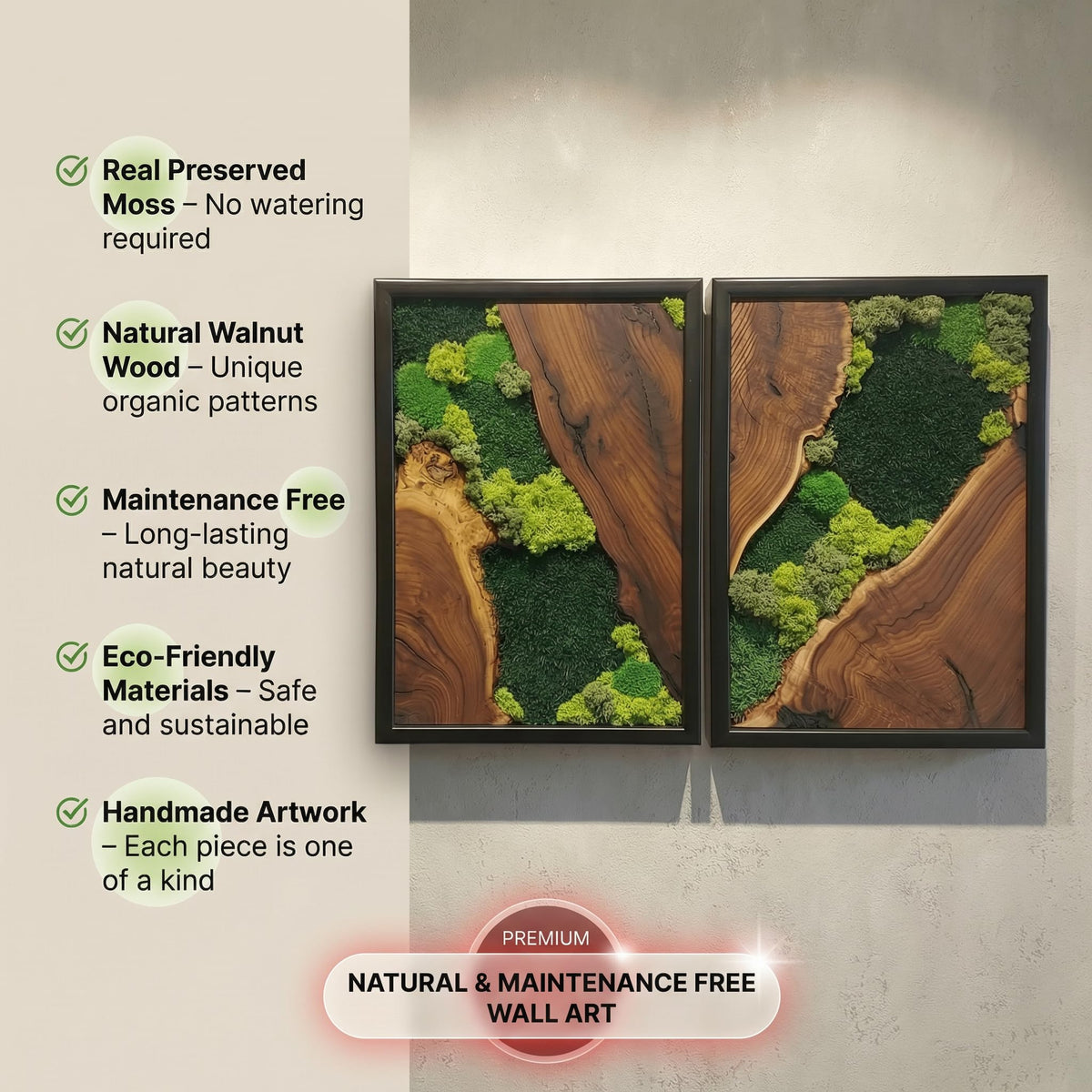 Preserved Moss Wall Art in Cedar Frame