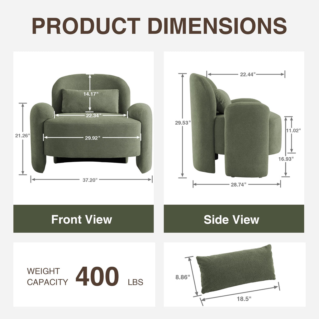 LOULENS Accent Chair Set of 2, Linen Fabric Lounge Armchair, Yellow