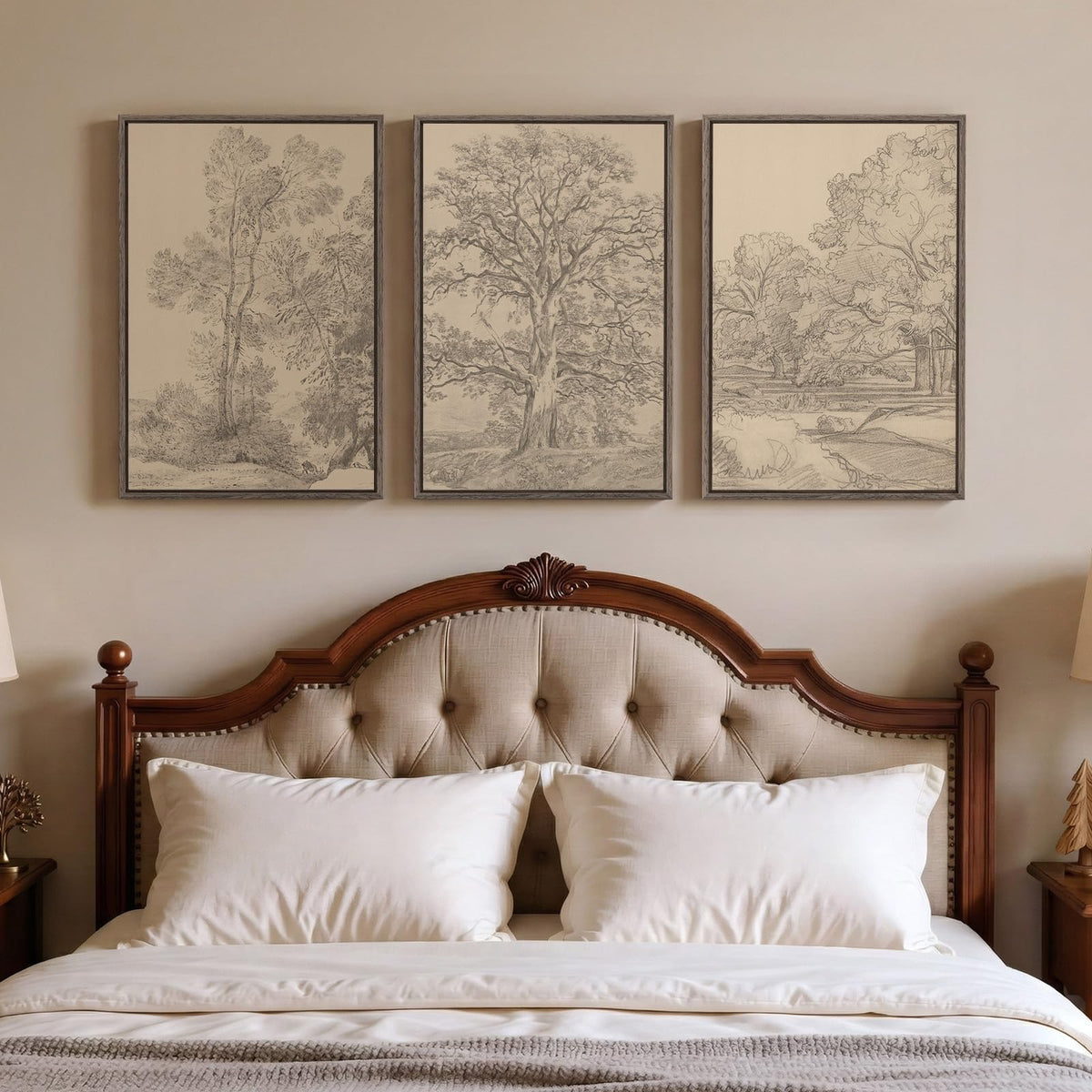 Framed Neutral Tree Ring Wall Art