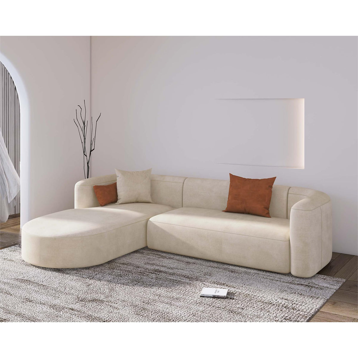 Acanva Mellow Modern Tight Curved Back Velvet Sofa, 4 Seater Modular