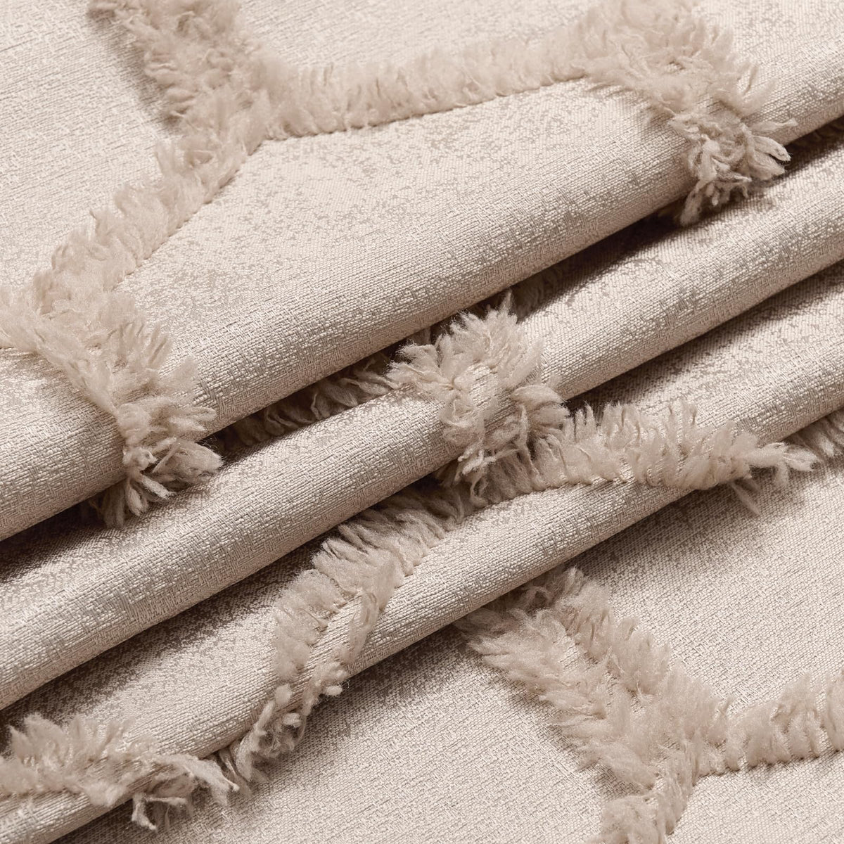 Cream Beige Geometric Jacquard Curtains, Set of Two