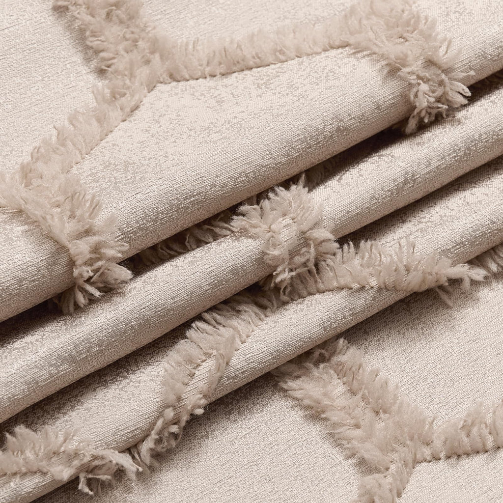 Cream Beige Geometric Jacquard Curtains, Set of Two