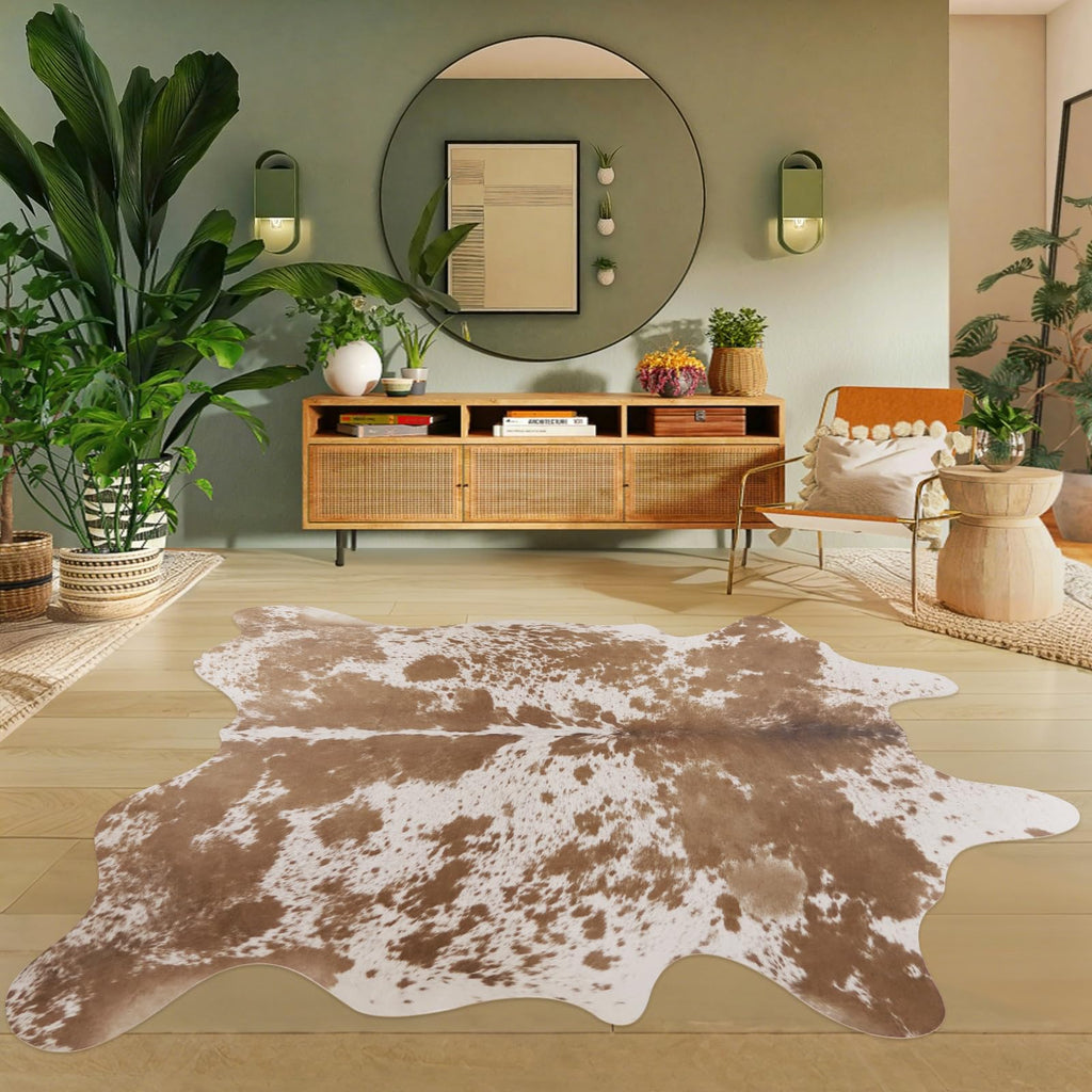 Faux Cowhide Rug 4.6x5.2 ft Cow Hide Faux Cowhide for Living Room Bedroom Dining