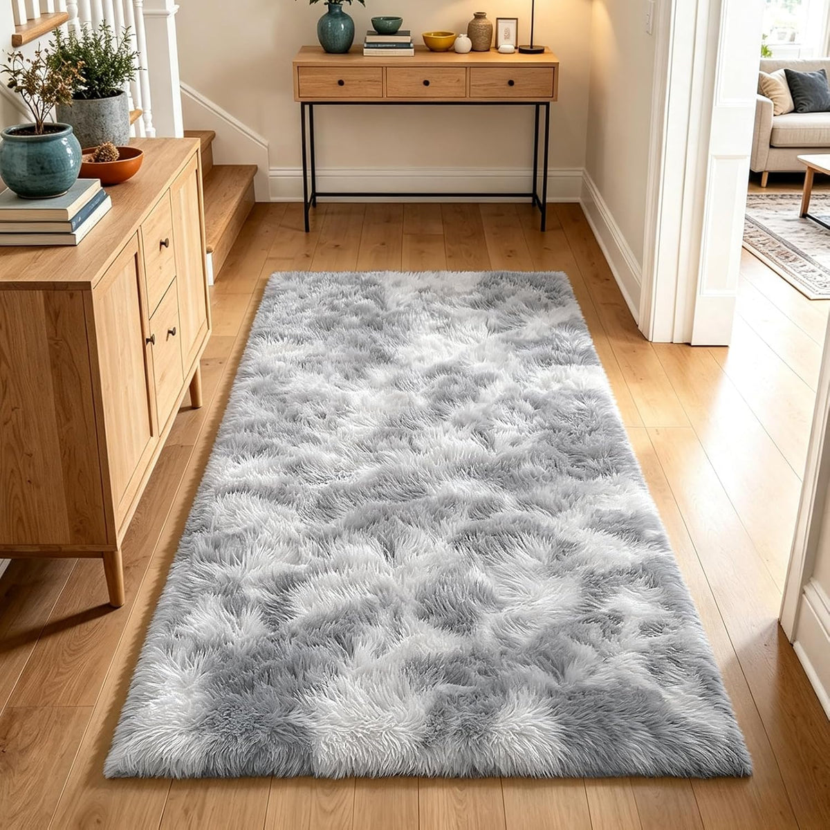 Mottled Beige 9x12 Area Rugs for Living Room, Fluffy Shag Rug Large Carpet