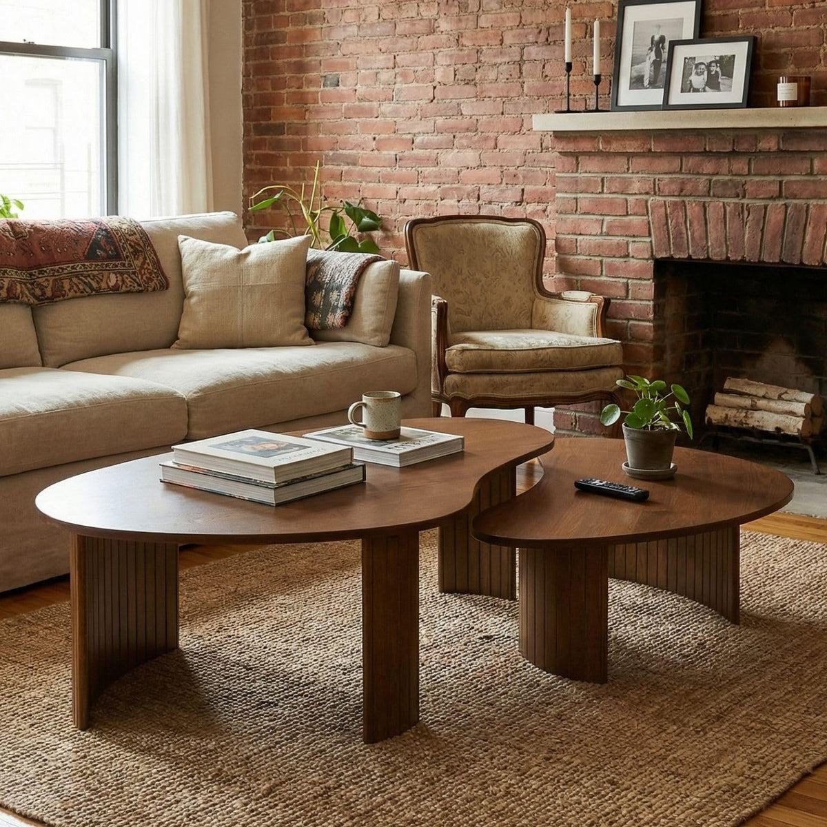 Irregular Nesting Coffee Table Set with Fluted Wood Legs