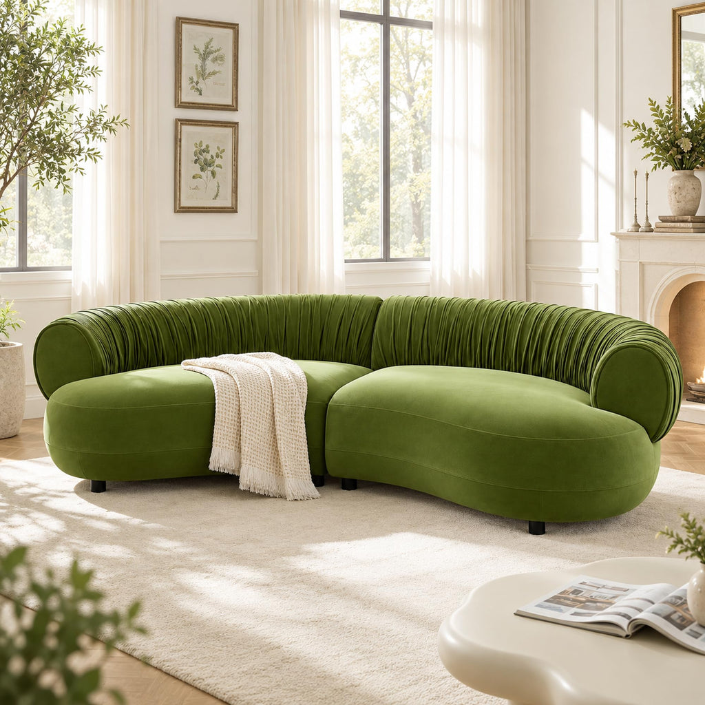 102.36" Curved Sectional Sofa, Gray Velvet 4-Seat Couch