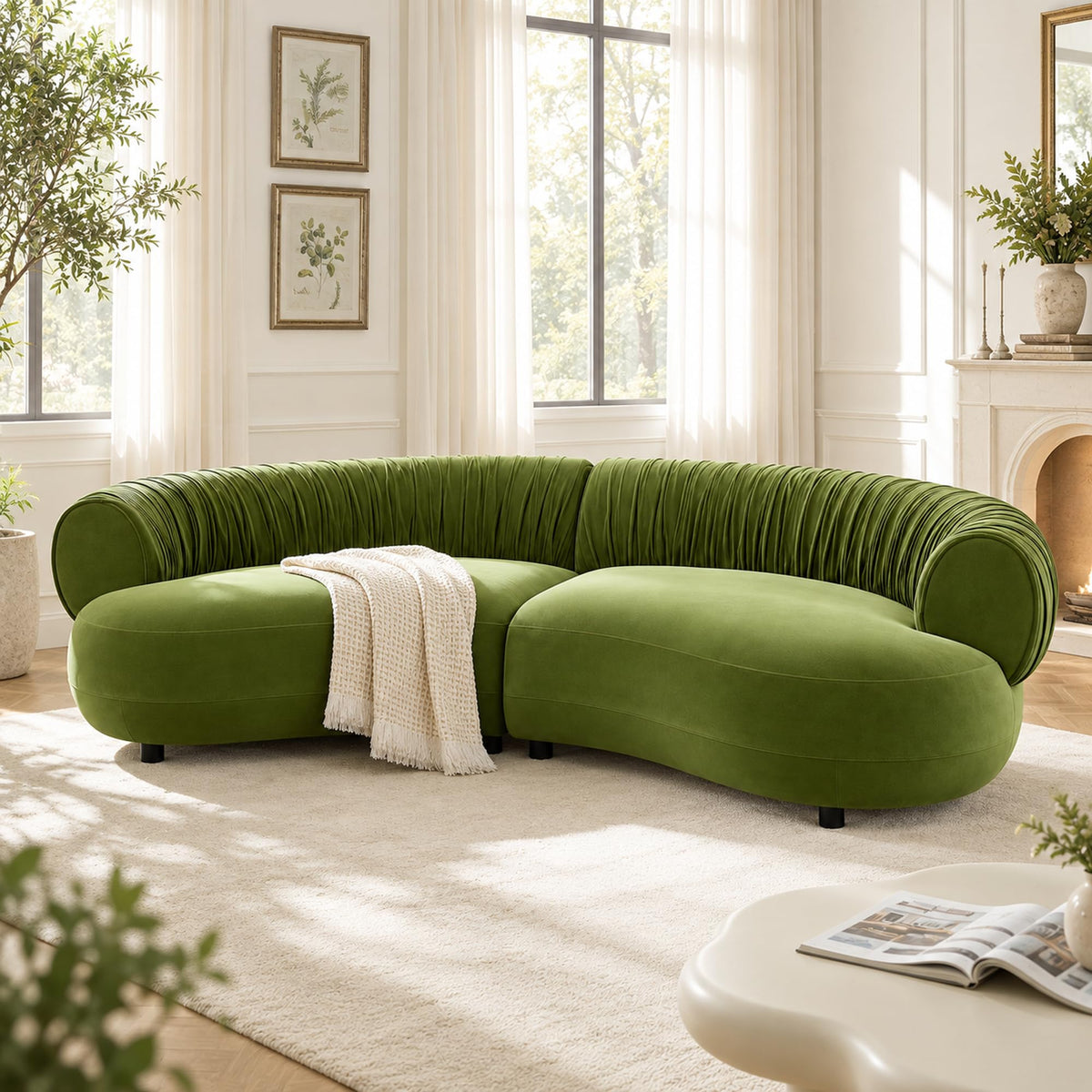 102.36" Curved Sectional Sofa, Gray Velvet 4-Seat Couch