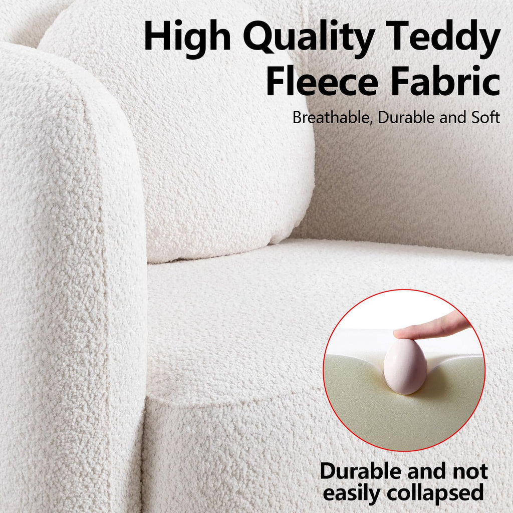 Oversized Boucle Accent Chair, Cream White Sherpa Wingback Chair