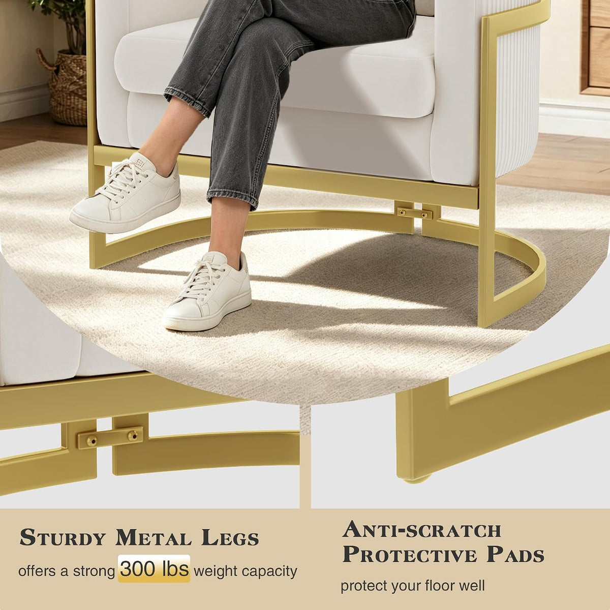 Velvet Accent Chair Ivory Modern Barrel Chair with Gold Legs