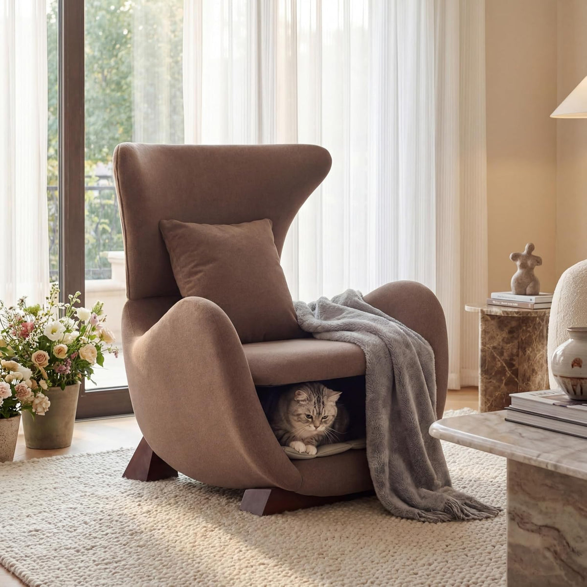 Merax Modern Accent Chair with Pet Cave & Storage