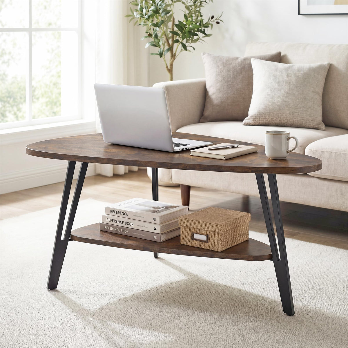 Triangle Coffee Table with Storage Shelf