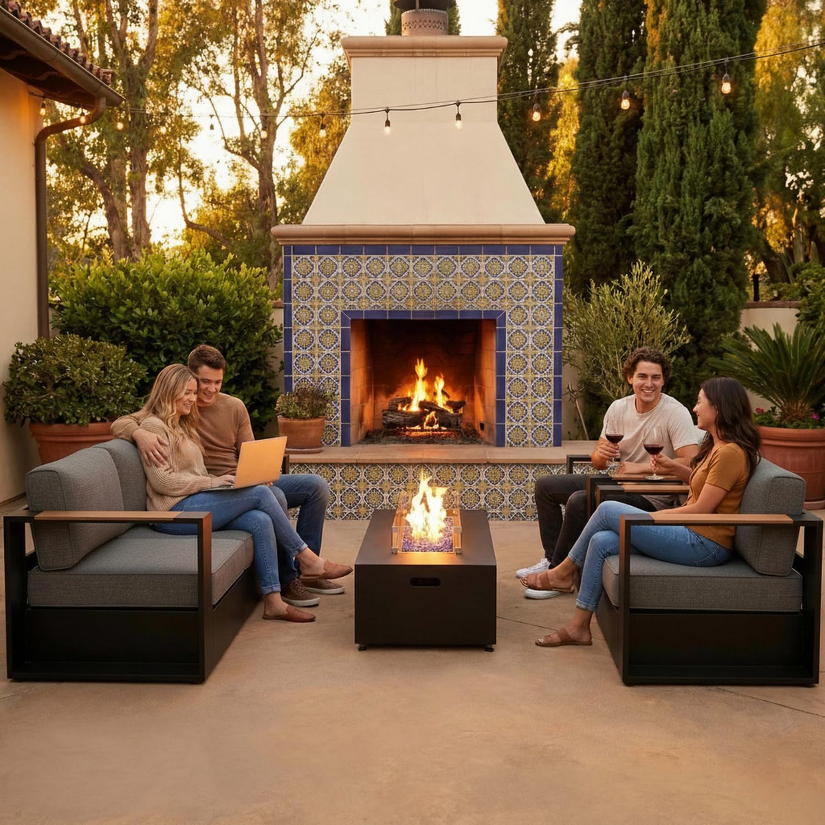 Aluminum Patio Set with Fire Pit Table