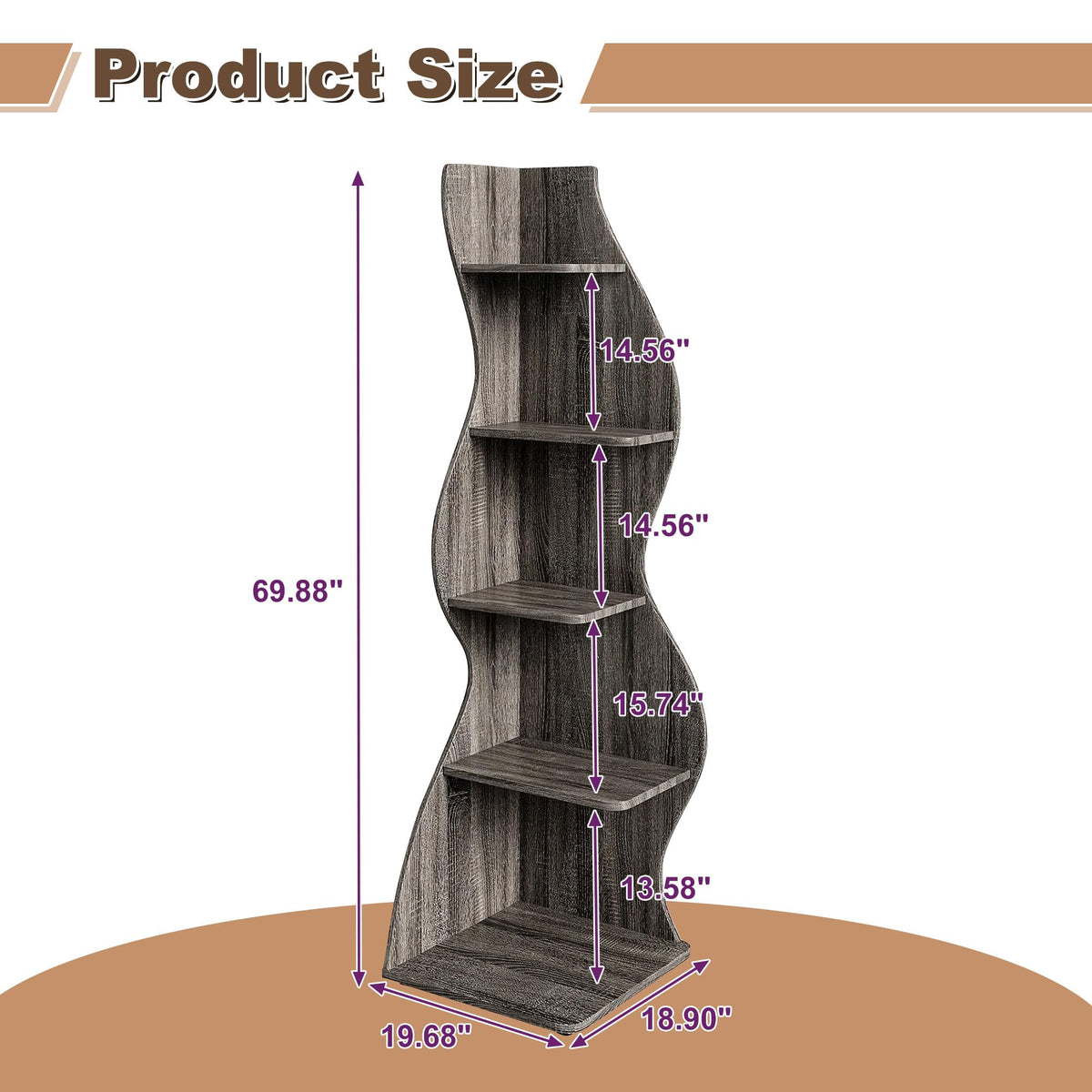 Bookcase Freestanding 71.3" Modern Book Case Display Shelf Tall Bookshelf with S-Shaped Pattern for Bedroom, Home Office, and Living Room, Black