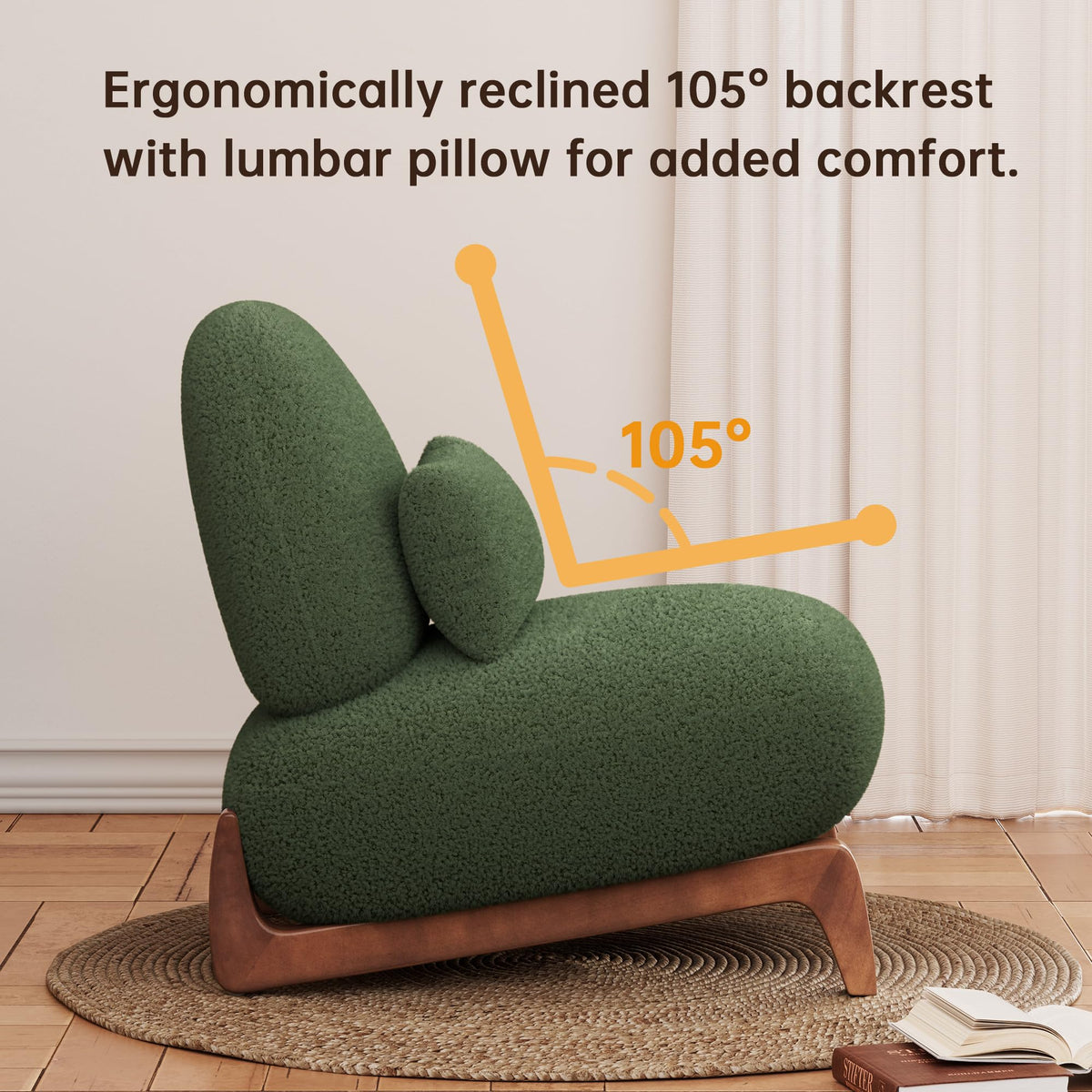 Morden Fort Modern Cloud Sofa Couch - 3 Seater Sherpa Boucle Sofas with Wood Legs