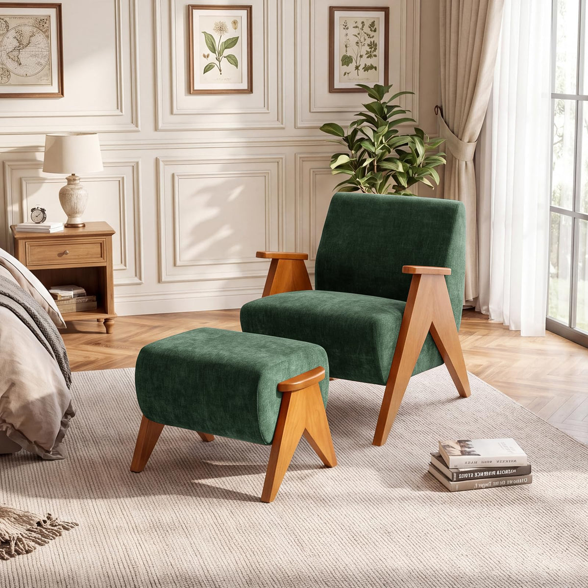 2 Pcs Home Accent Chair Mid Century Modern Accent Chair with Wood Frame