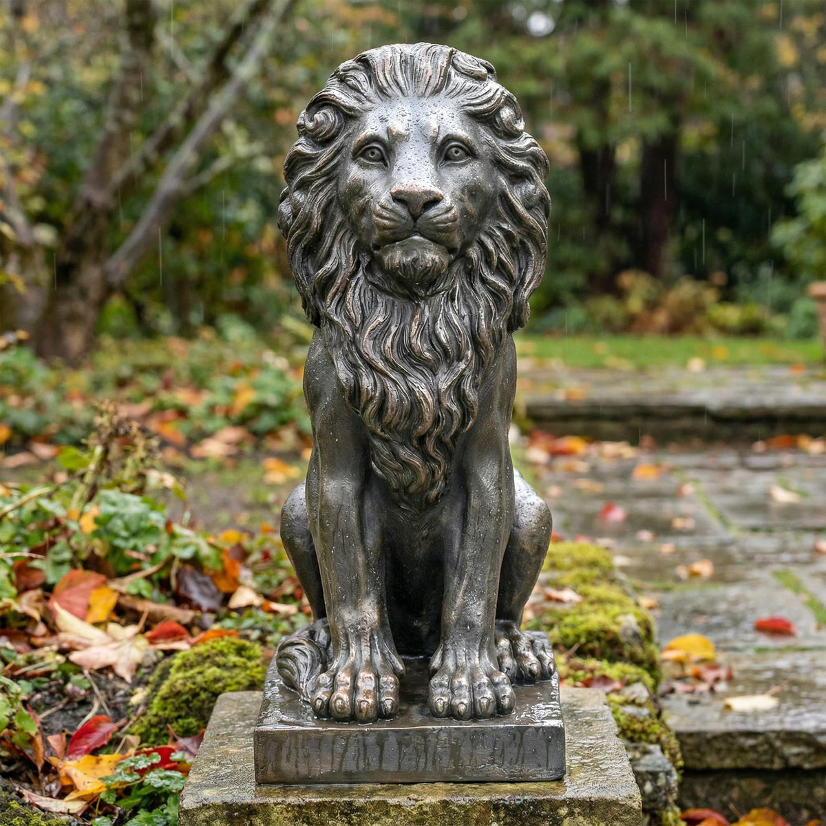 Lion Statue, Outdoor Garden Statues 27in Tall, White