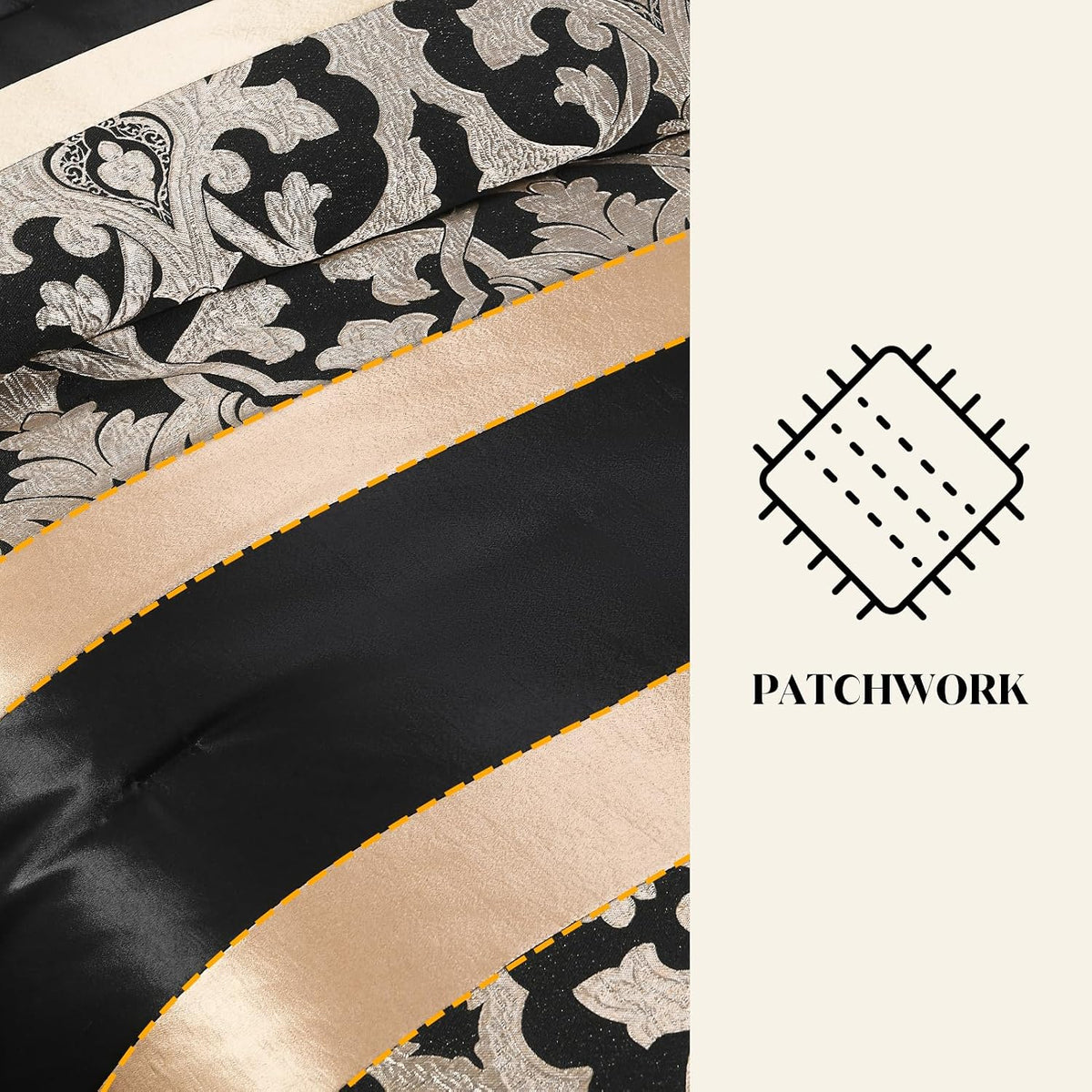 CozyDH Black Gold Jacquard Comforter Set California King, 7PCS Bed in a Bag
