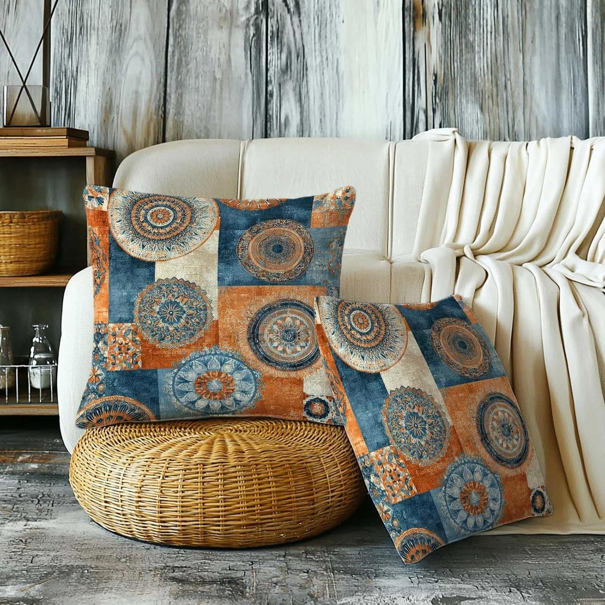 Firmiso Rust Orange Mandala Throw Pillow Covers 18x18 Set of 2