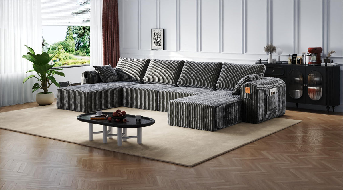 106" Modular Corduroy Cloud Sectional Sofa