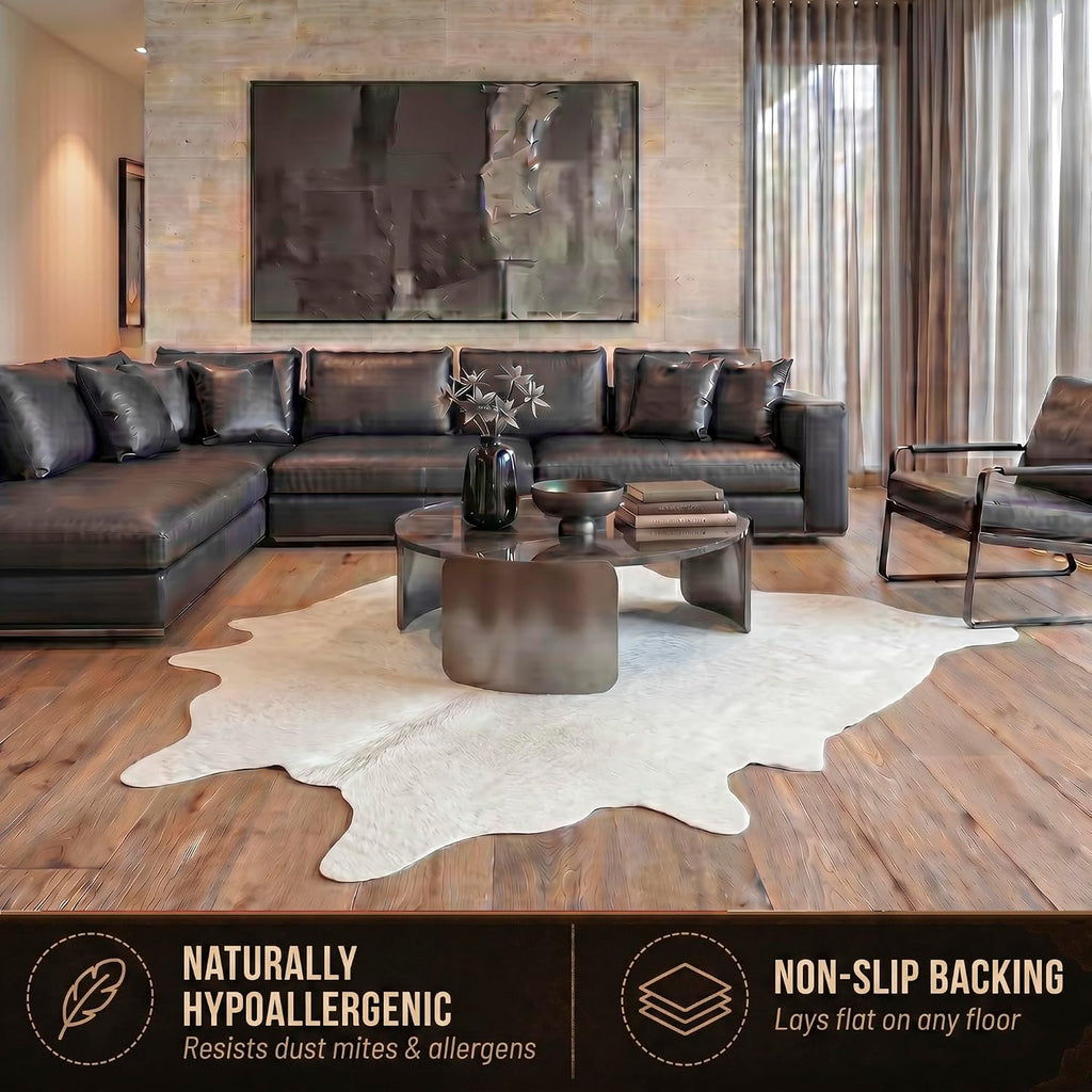 Natural Geneva Cowhide Area Rug, Off-White, 6 ft x 7 ft