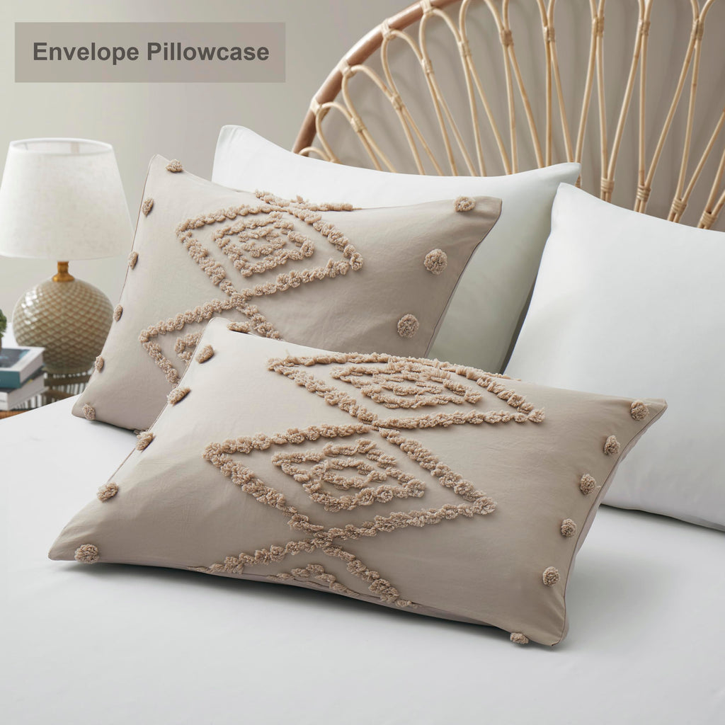 Oli Anderson Tufted Boho Queen Duvet Cover Set, Pumpkin Brown, 3 Pieces