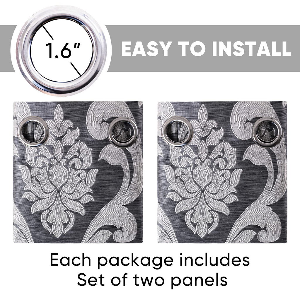 Brown Damask Grommet Curtains, Set of Two