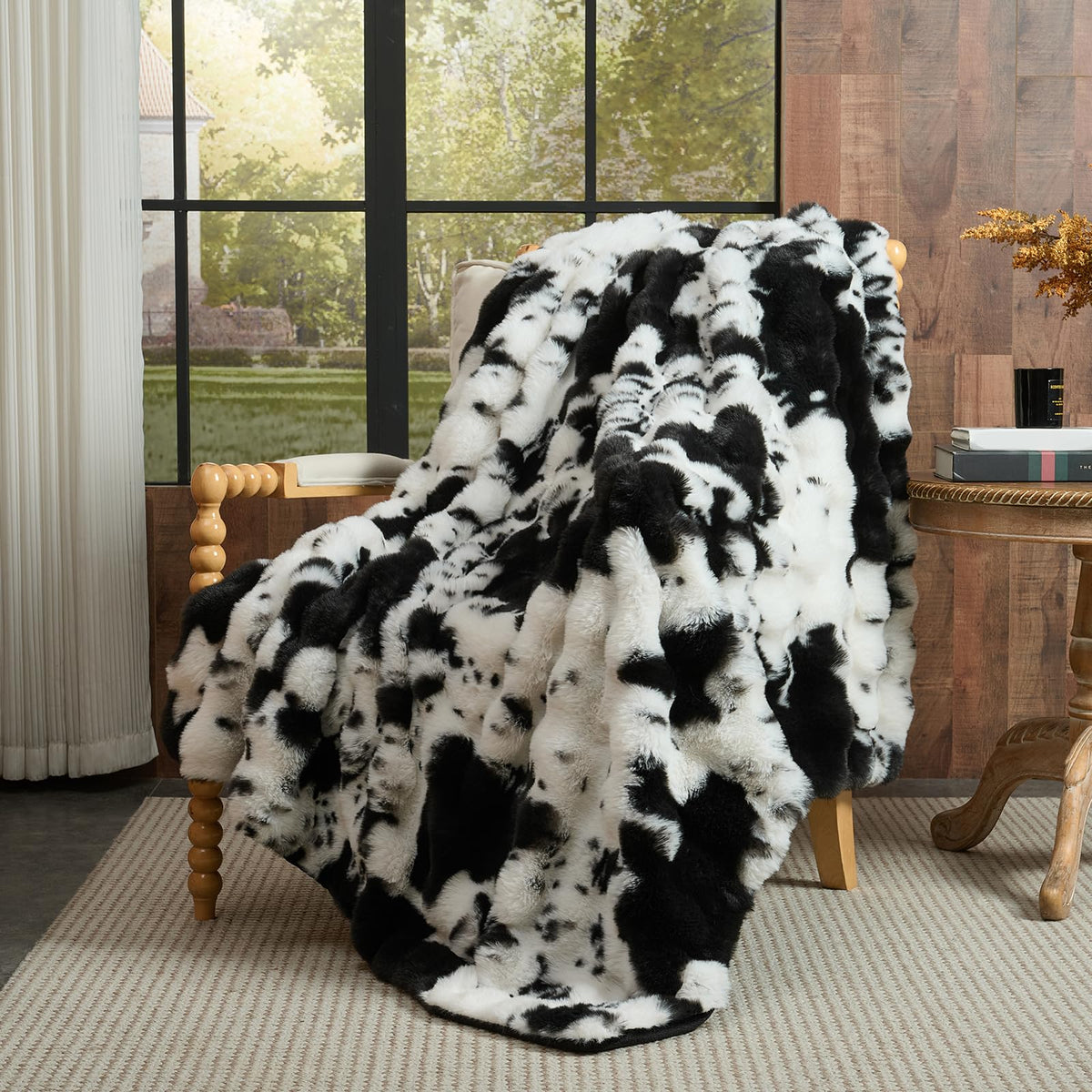 Cow-Print Faux Fur Throw Blanket