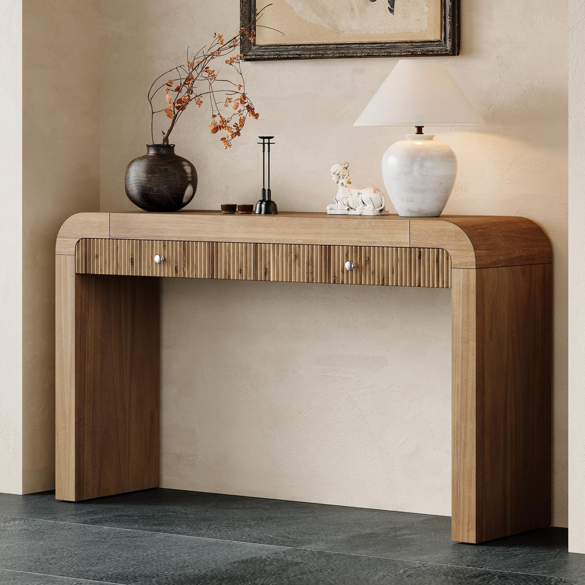 47.24" Fiberglass Entryway Table, Narrow Long Console Table, Modern Wavy Design Sofa Table Entrance Table for Living Room,Foyer,Hallway,No Need Assembly