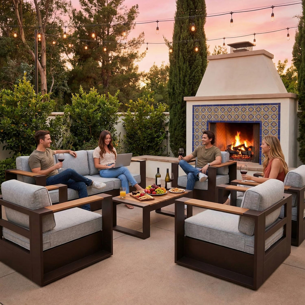 Aluminum Patio Set with Fire Pit Table