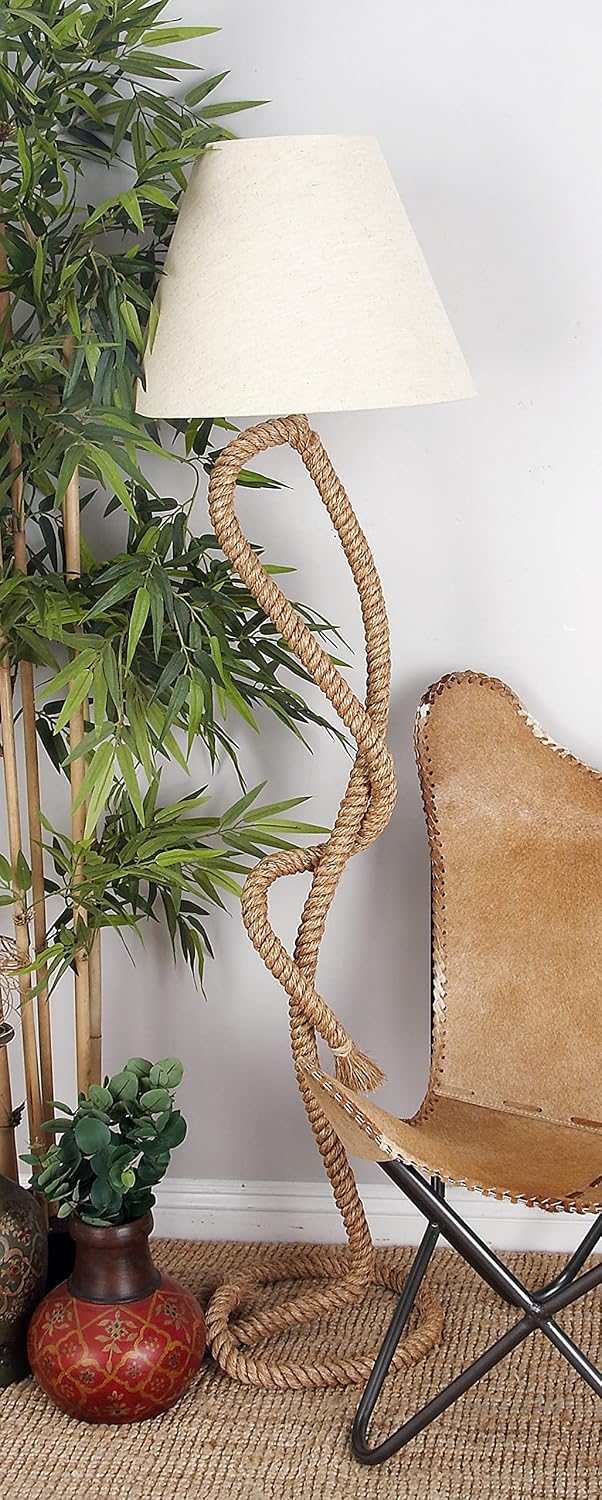 Deco 79 Jute Rope Room Floor Lamp Twisted Rope Standing Tall Lamp with Cream Linen