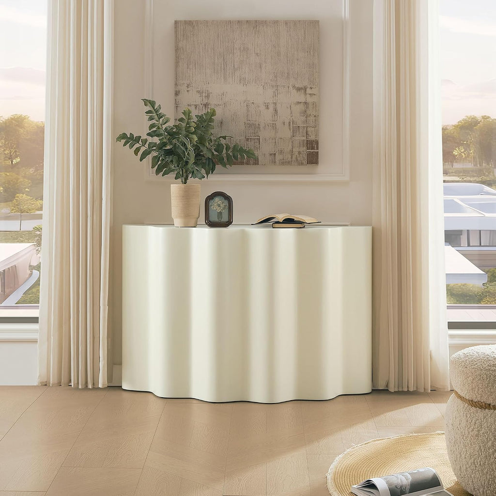 47.24" Fiberglass Entryway Table, Narrow Long Console Table, Modern Wavy Design Sofa Table Entrance Table for Living Room,Foyer,Hallway,No Need Assembly