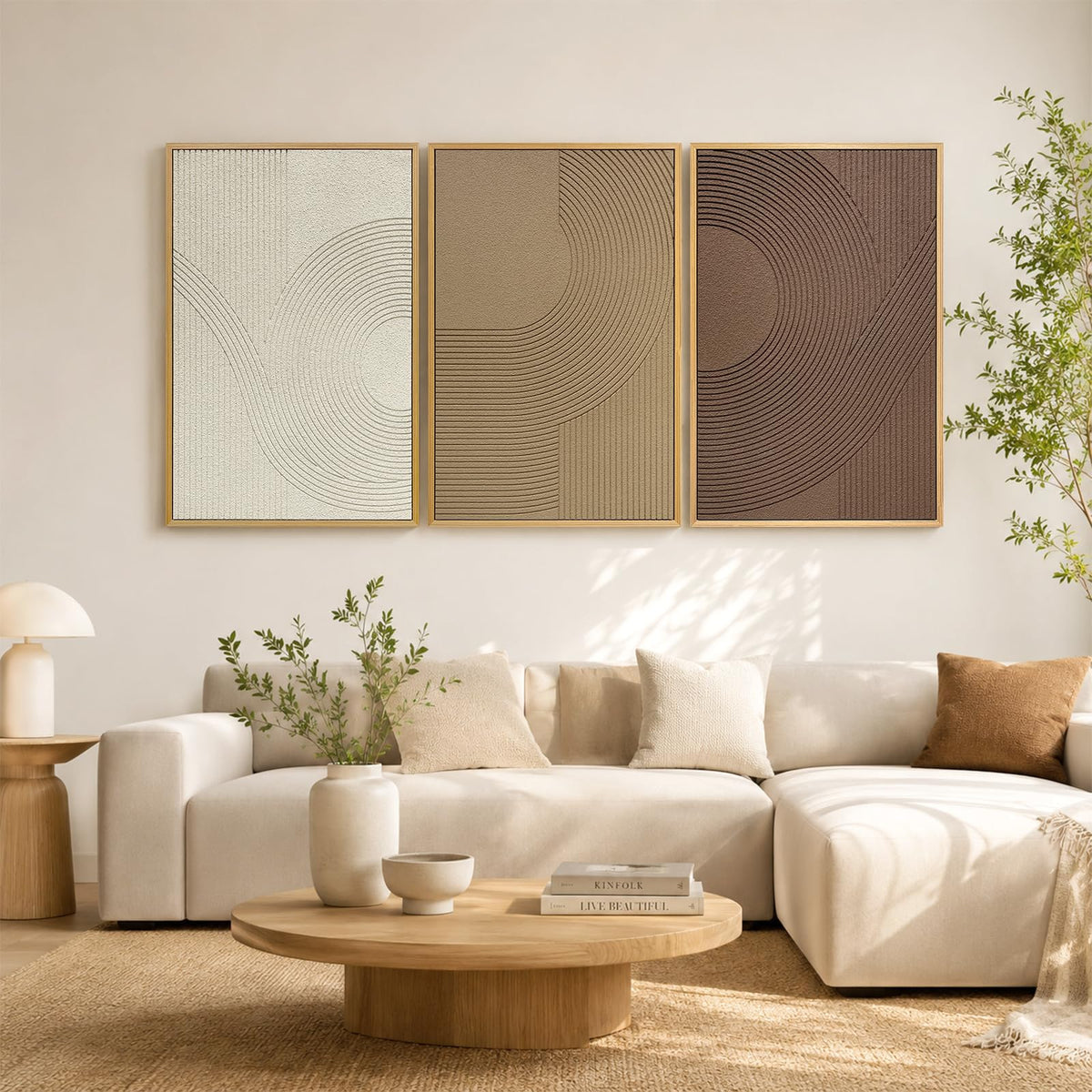 Abstract Geometric Relief Wall Art – Framed Triptych